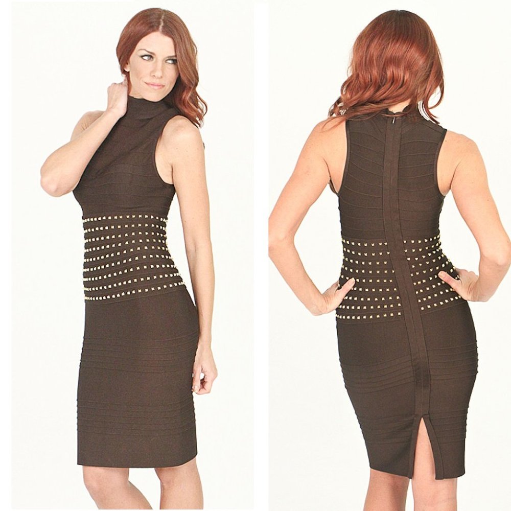 *NWT* HERVE LEGER Studded Banded Bodycon Dress M